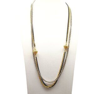 Vintage Celebrity Multi-Tone Layered Chain Necklace with Gold Filigree Beads